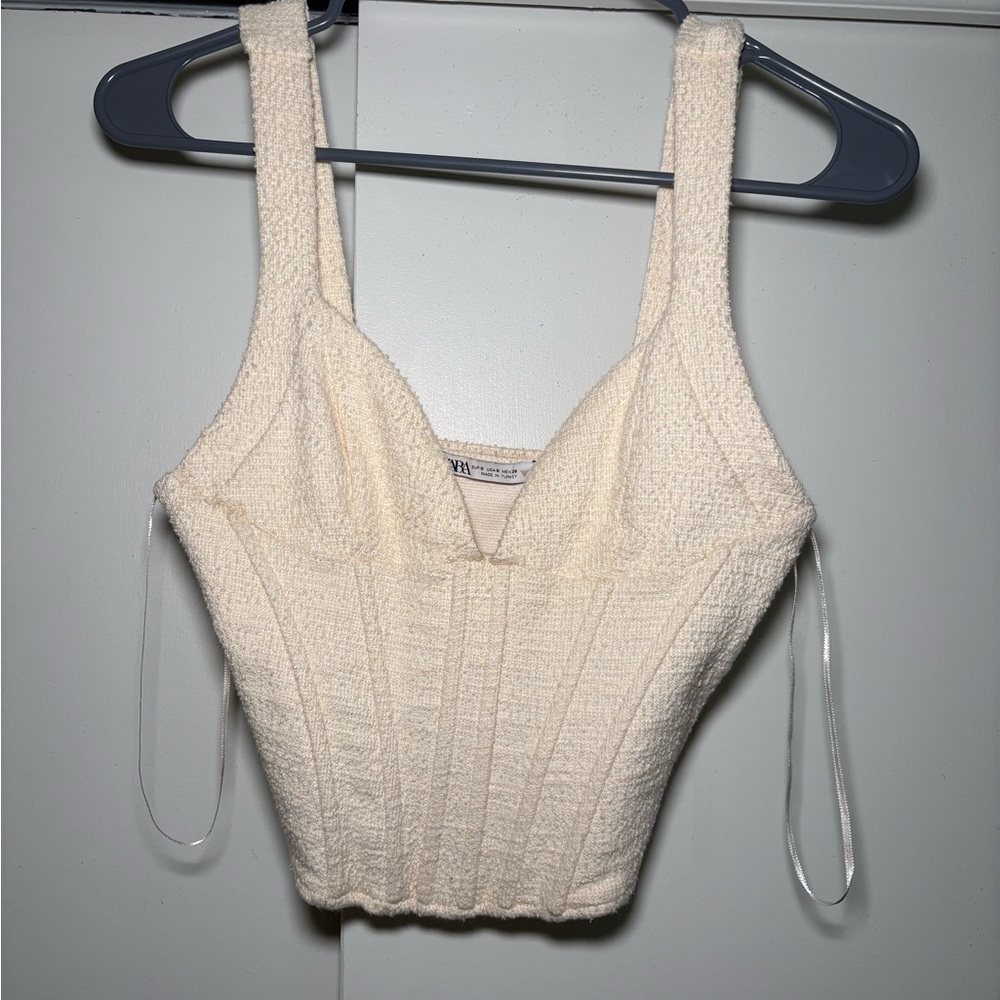 Zara Cream Textured Corset Crop Top